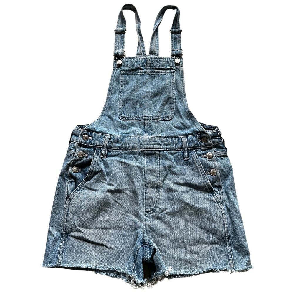 Madewell Womens Light Wash Denim Overall Cut Off Shorts Raw Hem Size Small